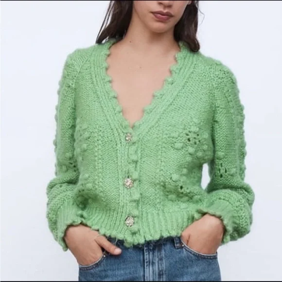Zara | Sweaters | Zara Green Jewel Button Cardigan | Poshmark